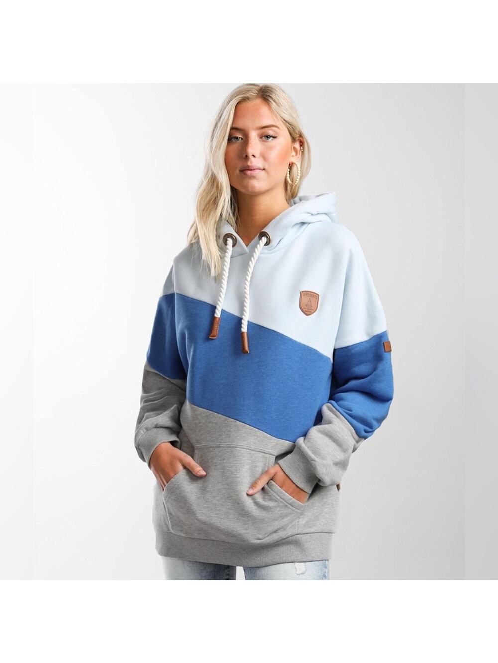 Wanakome‎ Selene Color Block Hoodie Blue Grey Size Small EUC